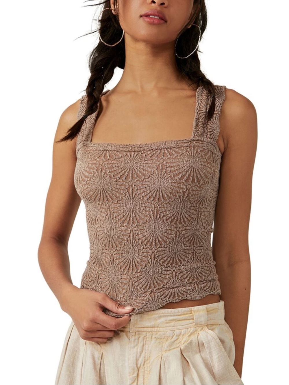 Soft Textured Square-Neck Tank Top in Taupe